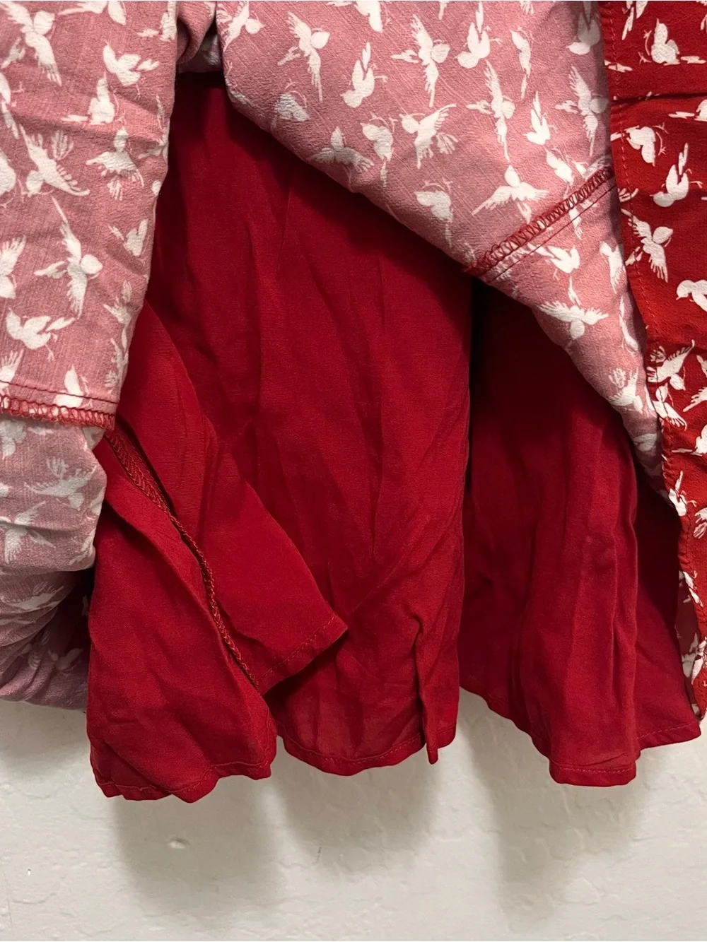 NWOT Free People Walk Me Home Red Bird Print Mini Dress Boho Plunge V-Neck Sz 8